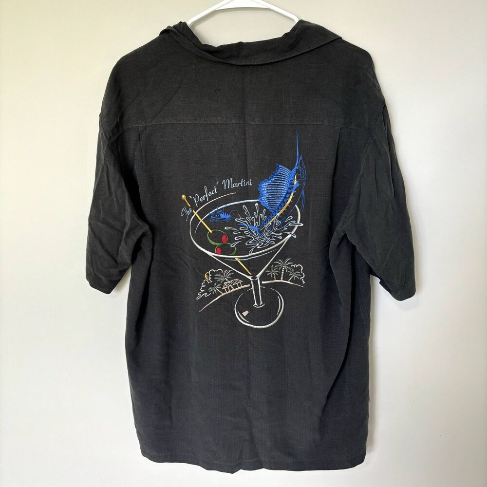 Men's Colombia Gray Lightweight Martini Fish Embroidery Design Button Down Shirt